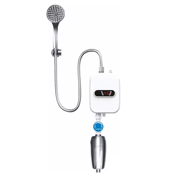 Calentador de agua instantáneo montado en la pared, calentador de agua eléctrico pequeño con cabezal de ducha con pantalla de calefacción Digital LED - 1