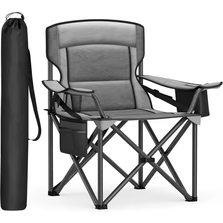 Silla de Camping Extragrande y Acolchada, Cómoda Plegable para Exteriores, Soporte Lumbar, Bolsa Térmica, Carga 205 kg, Gris Pizarra GCB066G01 - 1