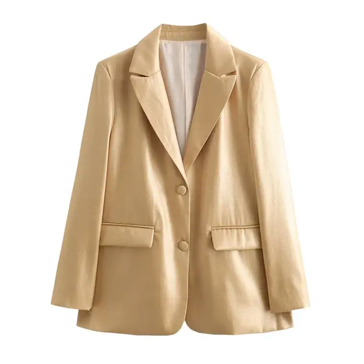 Chaqueta de Moda de Primavera para Mujer Blazer de Manga Larga con Abajo Dorado - 1