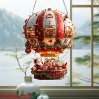 Adornos colgantes acrílicos de Papá Noel en globo aerostático navideño, decoraciones de pared para dormitorio y sala de estar - details 1