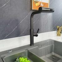 Grifo de cocina con caño de cascada grande, rociador extraíble, montaje en cubierta de un solo mango, mezclador de agua fría y caliente, grúa para fregadero de lavado - details 6