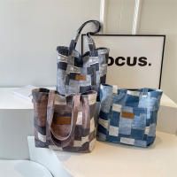 2025 nuevo bolso de hombro de mujer de gran capacidad a cuadros de mezclilla de imitación, bolso de mujer de moda de tote casual retro - details 6
