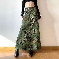 BUNO-faldas por debajo de la rodilla con estampado vintage de trompeta verde, faldas largas elegantes estéticas Y2K de cintura baja, trajes de vacaciones Grunge Fairycore, novedad - details 1