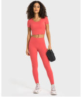 SHINBENE-camisetas de manga corta para mujer, 2 en 1 Top corto, ajustado, liso, atlético, para gimnasio, Yoga - details 0