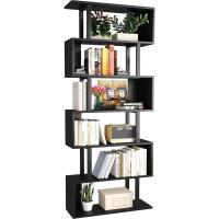 Estantería geométrica, estantería en forma de S, estantería de 6 niveles para dormitorio, estantería decorativa de madera moderna, estantería alta para oficina en casa, color negro - details 0