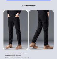 Pantalones informales ajustados para hombre, novedad de otoño, pantalones clásicos de marca rectos de negocios cómodos elásticos de color negro puro para hombre - details 8