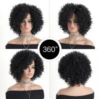 Pelucas sintéticas cortas y rizadas de moda, negras, con flequillo, cabello afro rizado, natural, de 12 pulgadas, para mujer, estilo bob. - details 5