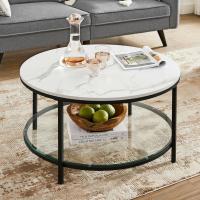 Centro, Mesita de Salón, de Mármol de Imitación Redonda, Estante de Vidrio Templado, Montaje Fácil, Estilo Moderno, Blanco Mármol y Dorado Claro LCT072W59 - details 13