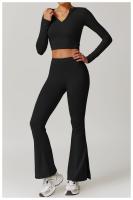Conjunto deportivo de ocio para mujer, pantalones de pierna ancha de cintura alta, Top adelgazante de manga larga para Fitness, Otoño e Invierno - details 19