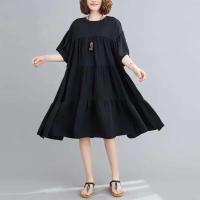 Verano de gran tamaño suelta tendencia algodón y Color sólido parece Midi ropa de mujer vestido fino Casual coreano - details 6