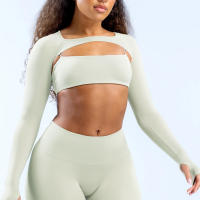 Nuevo chal suave al tacto sin costuras de spandex para mujer, ropa de yoga fitness, elástico, transpirable, chal deportivo de ocio. - details 4