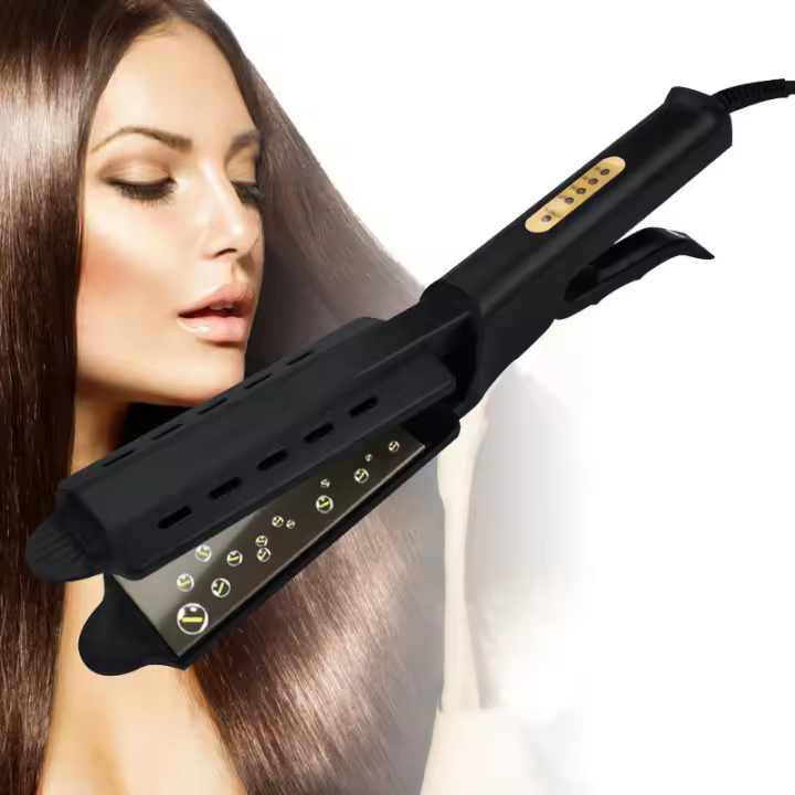 Plancha de pelo con ajuste de temperatura de cuatro engranajes, plancha de pelo plana iónica de turmalina cerámica para mujer, panel ancho - 1