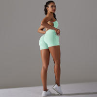 Hamidou-Conjuntos de Yoga cortos para mujer, Sujetador deportivo con espalda bonita, ropa deportiva, atuendo deportivo para mujer, Top corto para correr, pantalones cortos, ropa de entrenamiento - details 18