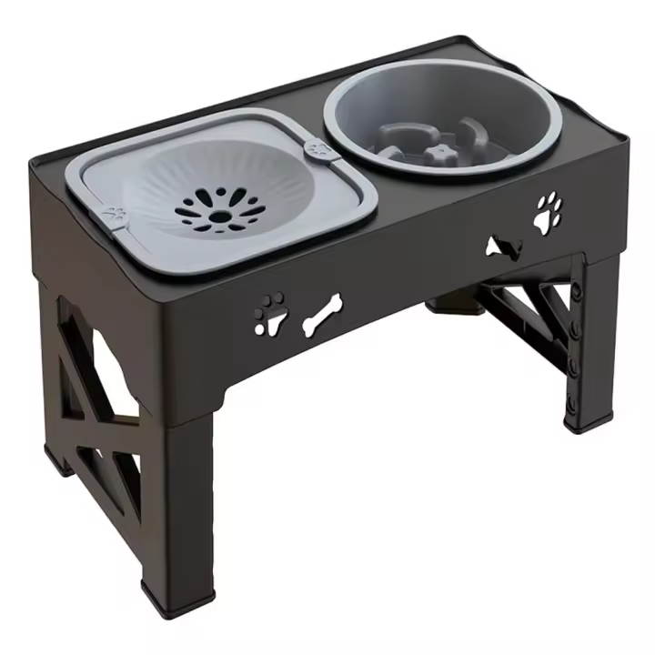 Comedero para Mascotas 3 en 1 Tazones de Alimentación Lentos Dobles Plegables con Altura Ajustable - 1