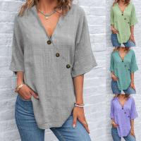 Top liso, camisa holgada informal, moda de verano, camisetas de fiesta de manga corta con cuello en V, camisas, ropa de mujer - details 0