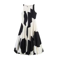 Vestido globo sin mangas con estampado blanco y negro holgado 2025, novedad de verano, moda femenina - details 1