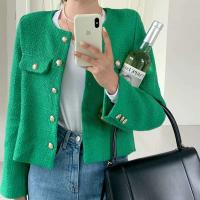 Chaqueta de Edición coreana para mujer, abrigo corto elegante de manga larga con cuello redondo, botón suelto francés a la moda, primavera y otoño 2025 - details 4