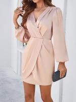 Vestido corto de manga larga con cuello en V para mujer, prenda de diseño elegante, color liso, novedad primavera 2025 - details 10