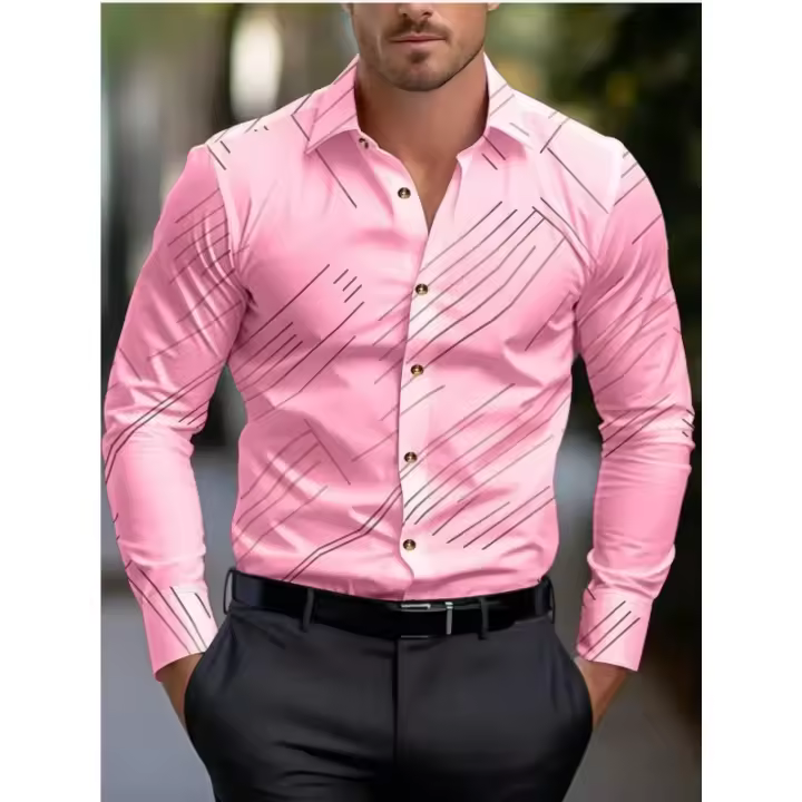Camisa de traje rosa negro blanco casual al aire libre color sólido rayas cómodo solapa suave tops de hombre Oficina de talla grande 2024 - 1