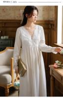 Camisones Vintage de algodón con volantes y encaje con cuello en V para mujer, camisón de manga larga, vestido de noche victoriano romántico de princesa, ropa de dormir - details 4