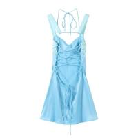 Mini Vestido de Satén con Detalles de Parche Vestido Corto Elegante para Noches, Vestido de Playa y Vacaciones para Mujeres - details 4