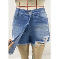 2025 europeo y americano nuevo verano casual temperamento lavado falda de pantalón rasgado azul claro pantalones cortos de mezclilla para mujer - details 2