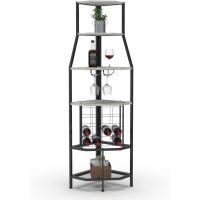 5 pisos de esquina con soporte para cristal y almacenamiento de vino, estantería industrial para vino, armario para cocina, bar, sótano, comedor, vintage, marrón y - details 14