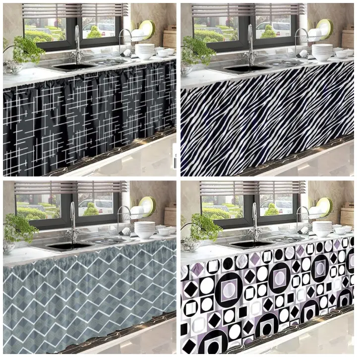 Cortina negra para fregadero de cocina, cortina corta de algodón de 70cm x 150cm, 1 piezas - 1