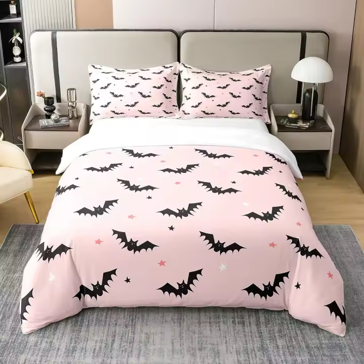 Juego de Cubierta de Edredón Temático de Halloween Ligero, Tamaño de Reina, Material de Poliéster con 3 Fundas de Almohada y 2 Fundas de Almohada - 1