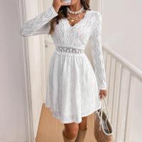 Vestidos con cuello en v a la moda para mujer, vestido blanco informal para mujer - details 3