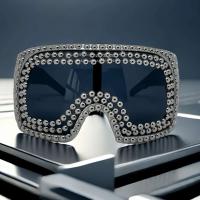 Gafas de sol de gran tamaño a la moda de una pieza para hombre, gafas de sol Punk exageradas con cuentas Sier, gafas de sol para mujer - details 2