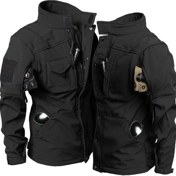 Chaqueta de Moto Táctica de Piel de Tiburón Abrigo de Invierno Impermeable, Cálido, Multipolquera para Hombres Ideal para Salir de Casa
