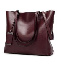 Bolso de cuero encerado de las señoras, bolso de hombro doble de la correa, simple, compras, equipaje de cuero, moda, Tote, Crossbody, bolso de mano - details 6