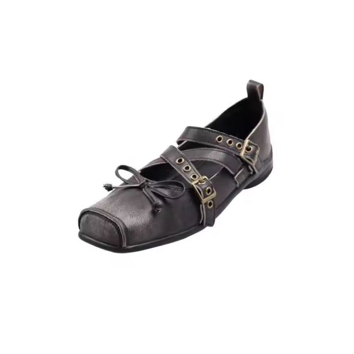 Zapatos Mary Jane casuales de mujer con plataforma, puntera cuadrada, estilo retro pulido, con lazo y palabra cruzada. - 1