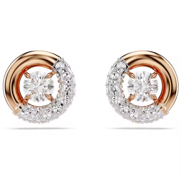 Pendientes Redondos de Circonio Cúbico Swaroski Chapados en Oro Rosa, Aretes de Cristal CZ Transparente de Plata Regalo de Joyería para Mujer - 1