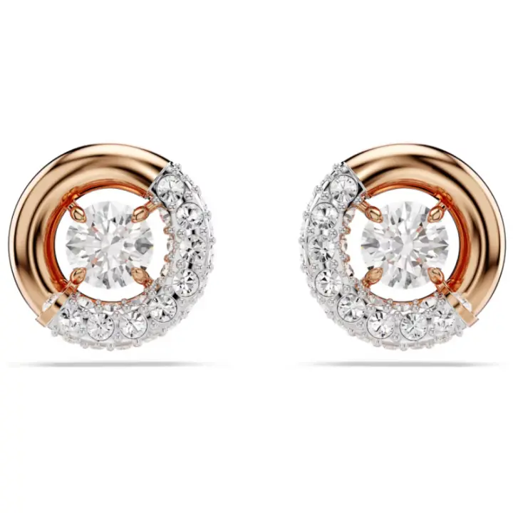 Pendientes Redondos de Circonio Cúbico Swaroski Chapados en Oro Rosa, Aretes de Cristal CZ Transparente de Plata Regalo de Joyería para Mujer - 1