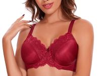 sujetadores con aros para mujer, minimizador Floral de encaje, cobertura completa, sin relleno, sin forro, soporte cómodo para el día a día - details 3