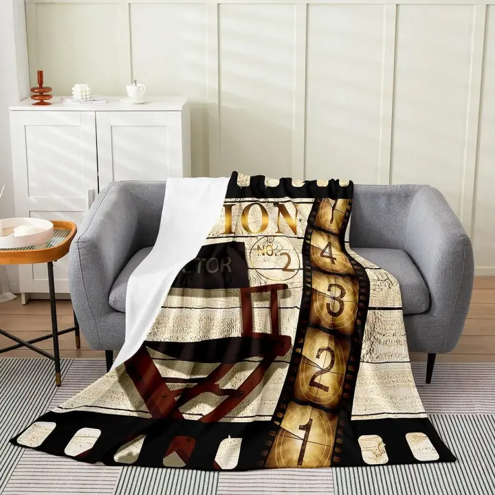Manta de franela de cine vintage para cine, póster de cine, manta de felpa, para niños y niñas, silla de decoración del hogar de madera rústica, para todas las estaciones, decoración de la habitación - 1