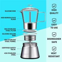 Cafetera espresso de inducción Moka, cafetera espresso Moka con tapa de vidrio y acero inoxidable, cafetera italiana clásica, 240 ml - details 1
