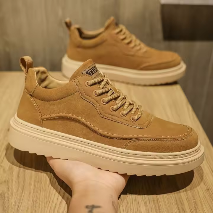 Zapatos transpirables para hombre, zapatillas de deporte con plataforma combinables a la moda, informales, de cuero, primavera 2025 - 1