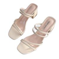 Sandalias de tacón alto para mujer, zapatos informales de verano para mujer, Sandalias con punta abierta y tacón cuadrado con correa en el tobillo, zapatos de cuña para mujer, novedad de 2025 - details 3