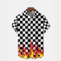 Camisas Hombres, Vintage 3D Moda Red Flame Hawaiian Summer, Camisa de manga corta de gran tamaño para hombres 2023 - details 10