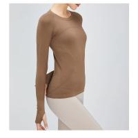 Camiseta deportiva de manga larga para mujer, tejido elástico, transpirable, Color sólido, cuello redondo, Yoga, Top deportivo sin costuras - details 11