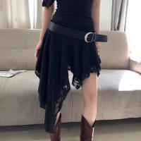 BUNO-falda de encaje asimétrica de estilo coreano, atuendos de fiesta sexys a la moda, falda corta de cintura baja, ropa de discoteca estética dulce - details 12