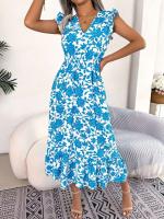 Vestido estampado de primavera y verano para mujer, largo Tre sin mangas, con cuello de seta comestible, adecuado para vacaciones - details 15