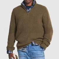 Suéter de cuello alto con cremallera para hombre, suéter suelto informal de negocios, otoño e invierno, nuevo - details 7
