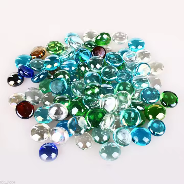 Adorno de cristal para el hogar, decoración de canicas, piedra plana artesanal, piedras de cristal de colores mezclados, cuentas de acuario para pecera - 1