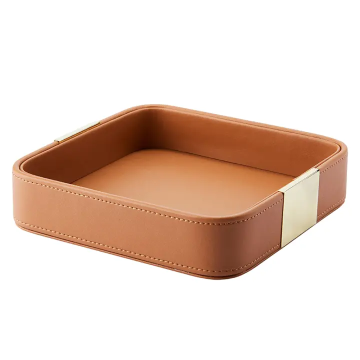 Bandeja de almacenamiento de escritorio de cuero, bandeja cuadrada para llaves, cajón de cuero para joyería europea - 1