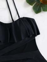 TRE de malla con contraste de borde con volantes, bañador de baño de una pieza para mujer 2025, ropa deportiva de playa - details 5