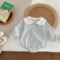 Ready Stock Mono para recién nacidos, pelele elegante a cuadros con cuello Peter Pan y cordón de manga larga para niñas de 0 a 2 años - details 11